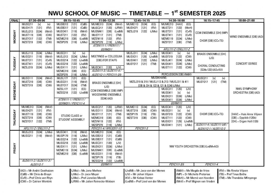 2025 1st semester timetable