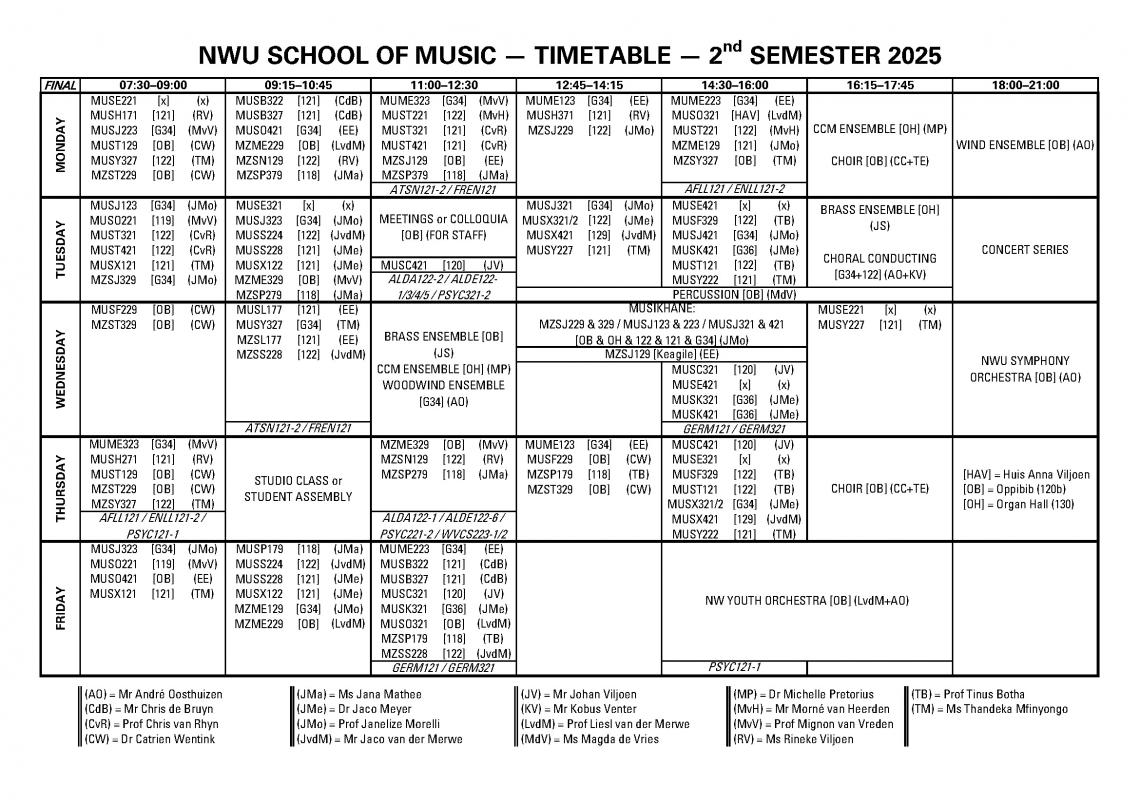 2025 2nd semester timetable